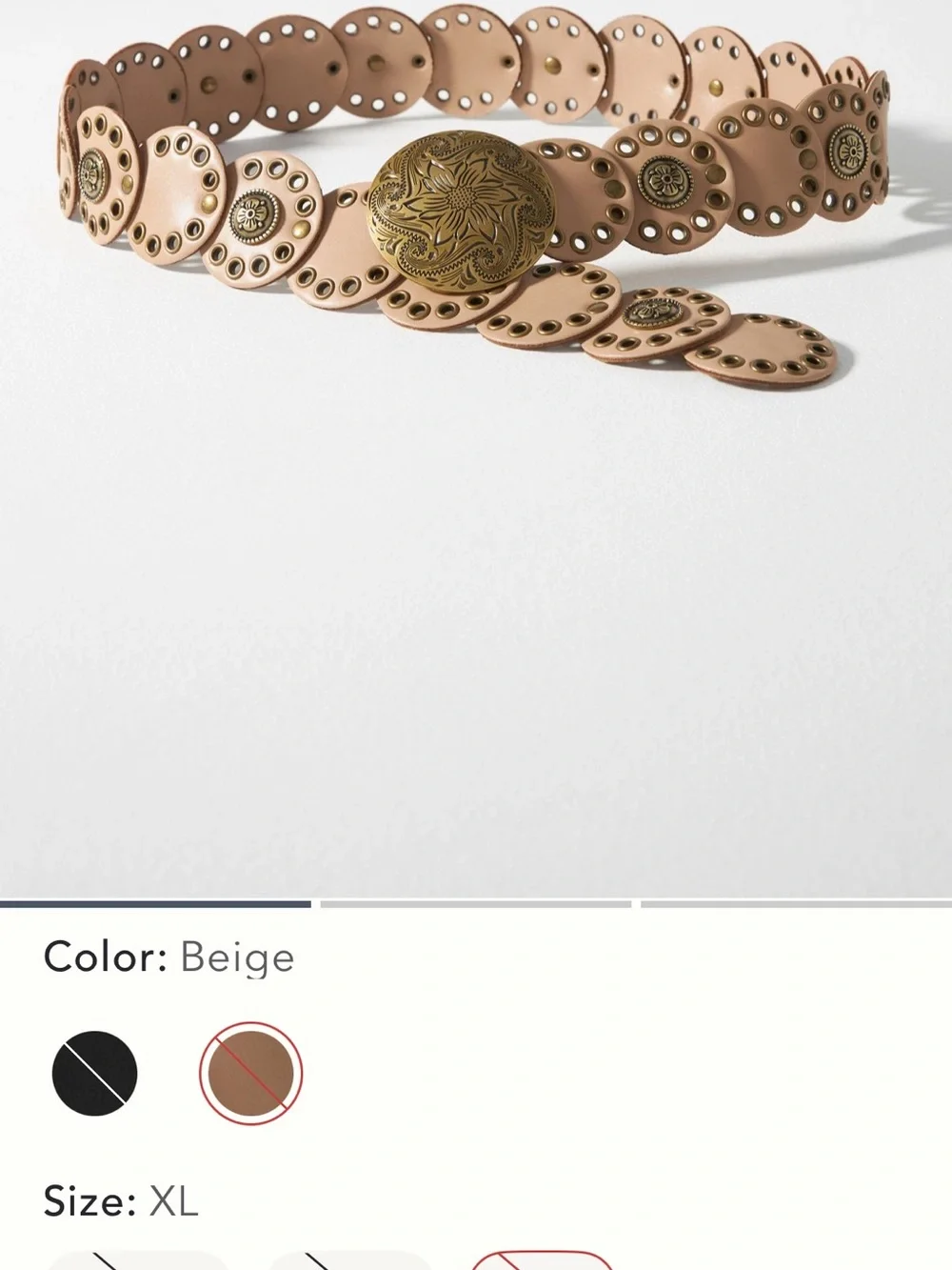 Anthropologie Adjustable Disc Belt Beige Western Boho Concho XL